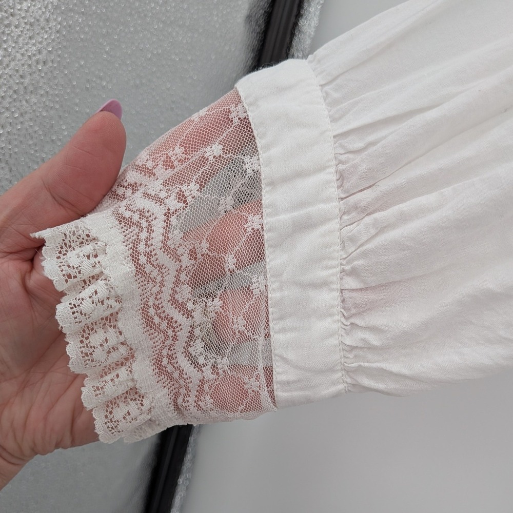 Boho Cottagecore Victorian 70s Saybury White Cotton Embroidery Lace Maxi M Gown - Picture 5 of 13